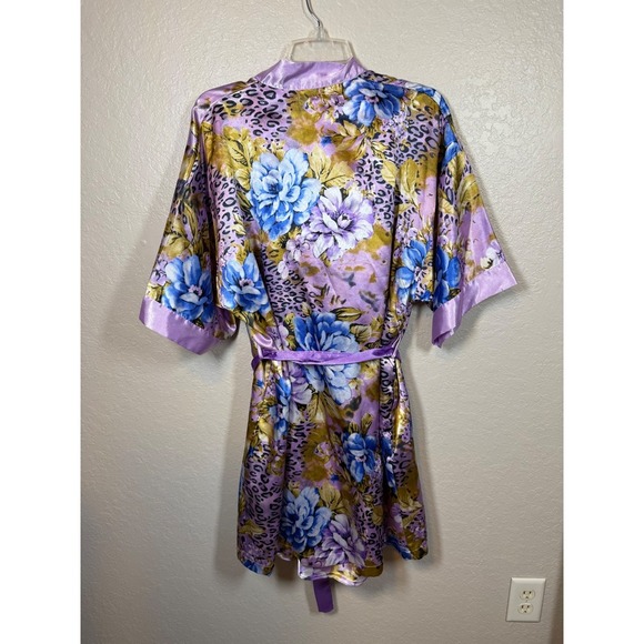 Vintage Set Sante Classics Floral Leopard Print Purple Robe & Slip Set - Size M - Picture 4 of 7